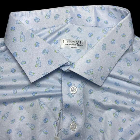 Collars & Co Polo Shirt Men XL Relaxed Tequila Shot Golf Preppy Dress Collar NEW - Picture 1 of 10